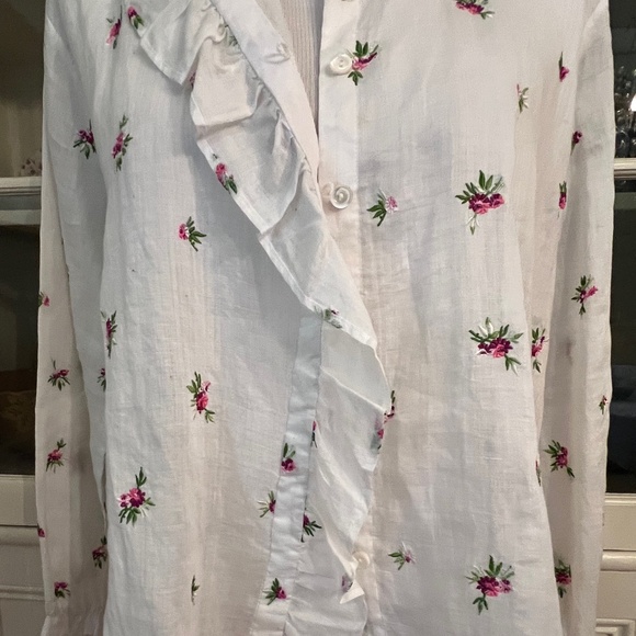 Isabel Marant Floral Rose Embroidered Blouse, Size 38/M-L, Ramie Cotton, Ruffle - Picture 5 of 14